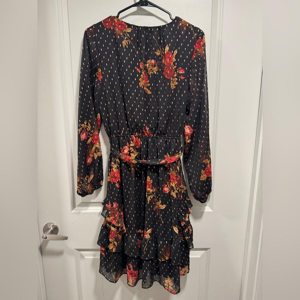 Simply Vera Vera Wang Black Dress with Red and Gold Floral Design - Picture 4 of 9